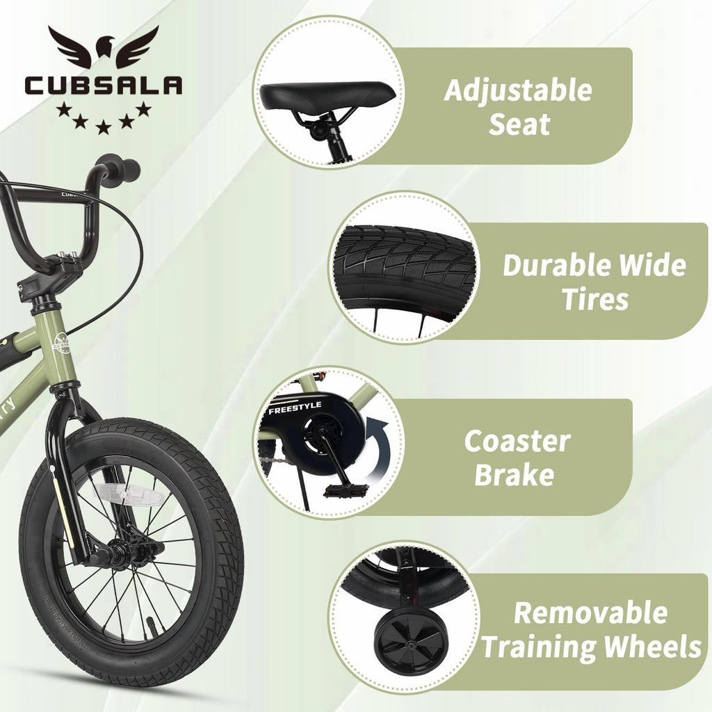 cubsala 12 14 16 18 Inch Kids Bike BMX Style Bicycle with Training Wheels Coaster Brake for 2-10 Years Old Toddlers Boys Girls Multiple Colors