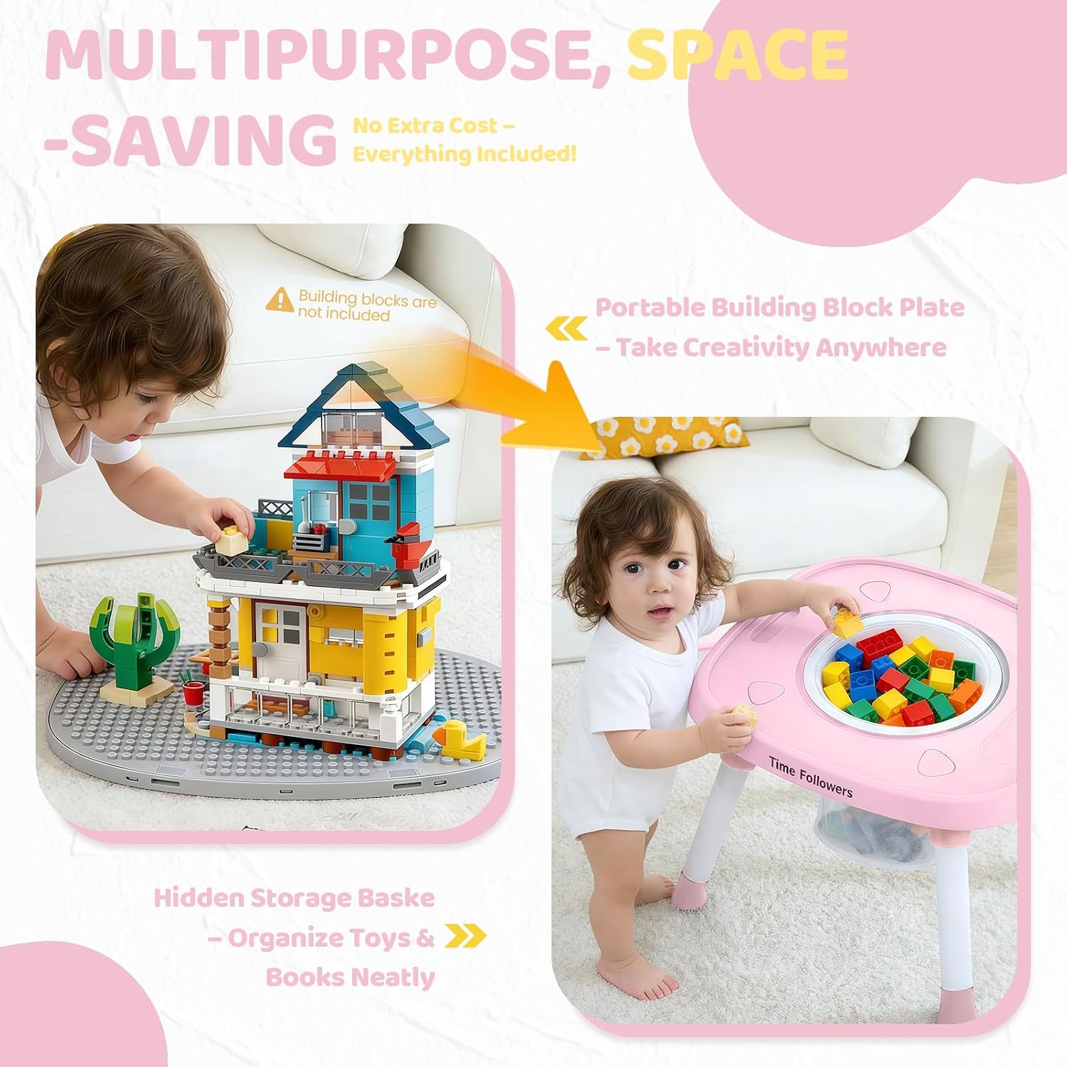 Time Followers® 6-in-1 Baby Activity Center | 4 Stage Montessori-Inspired Toys | Grow Stationary Standing Toddler Table | Jumpers & Bouncers | Must Have for Boy & Girl 6, 12, 24+ Month Old (Pink)