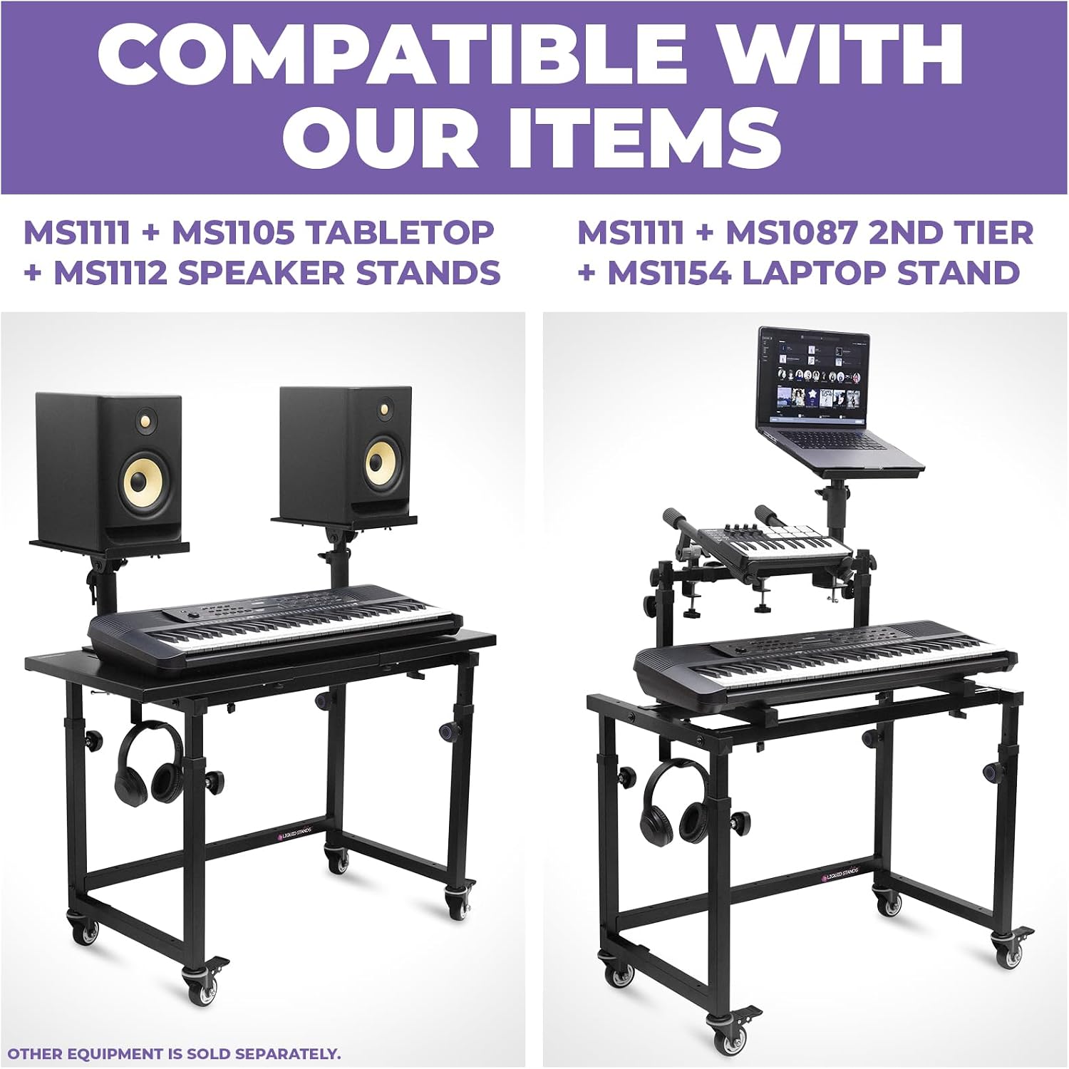 Liquid Stands Piano Keyboard Stand - Electric Piano Stand for 49 54 61 88 Key - Piano Desk Music Stand Production - Piano Table Synth Stand Rolling Home Recording Studio Workstation DJ Keyboard Table