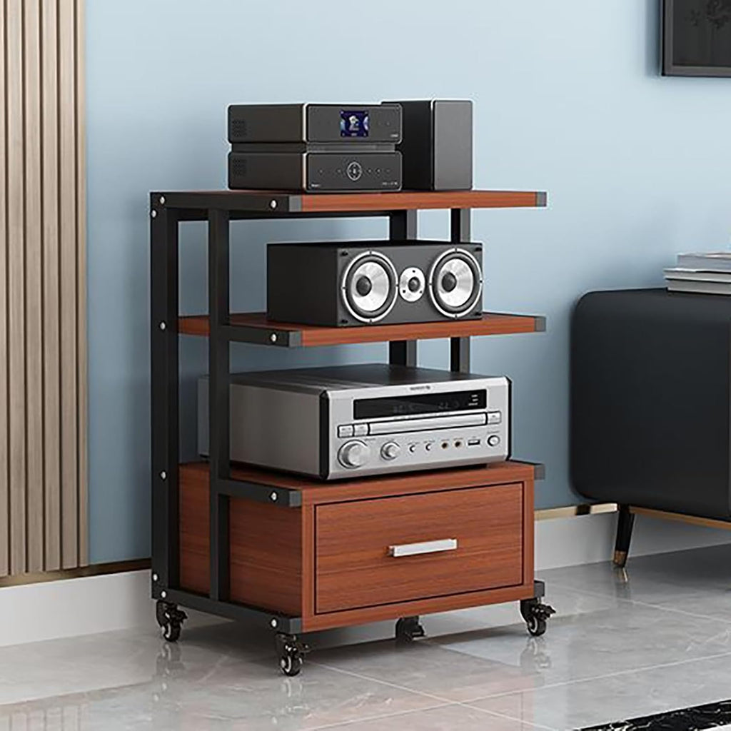 Media Storage Cabinet AV Media Stand 3-Tier Audio Component Rack, Corner Entertainment Center Equipment Console Shelf Thickened Steel Pipe, for Meeting Living(Red)
