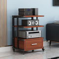 Media Storage Cabinet AV Media Stand 3-Tier Audio Component Rack, Corner Entertainment Center Equipment Console Shelf Thickened Steel Pipe, for Meeting Living(Red)