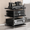 3-Tier Media Console Table & Stereo Stand Cabinet, Acrylic Audio Equipment Rack with Adjustable Shelves for Living Room, Record Player Tower Organizer (Light Coffee)