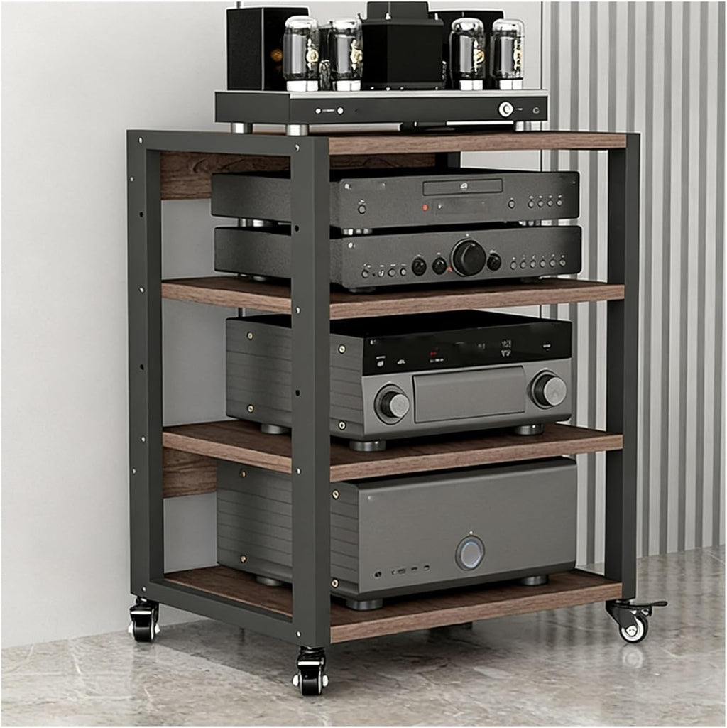 YLLFFLL Home Audio Rack with Wheels 3 4 5 Tier, Floor Standing Removable Stereo Cabinet Media Organizer Equipment Shelf, HiFi Stands with Height-Adjustable Shelf(W 19 7/10IN,4 Shelf)