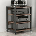 YLLFFLL Home Audio Rack with Wheels 3 4 5 Tier, Floor Standing Removable Stereo Cabinet Media Organizer Equipment Shelf, HiFi Stands with Height-Adjustable Shelf(W 19 7/10IN,4 Shelf)