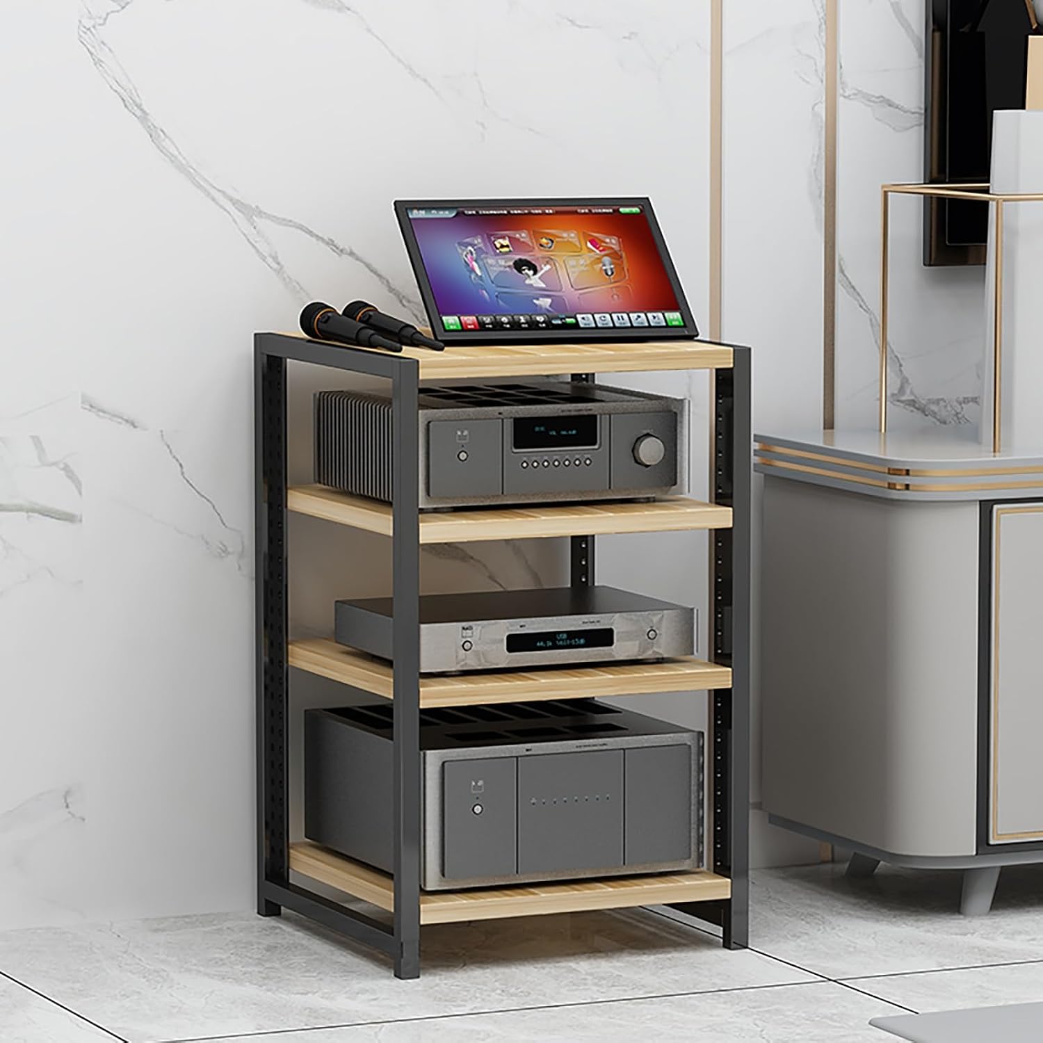Equipment Console Shelf AV Media Stand Audio Rack Shelf with Adjustable Shelves, for Entertainment Stereo Racks Component Storage and Collection Display(Yellow,60cm/23.6in)
