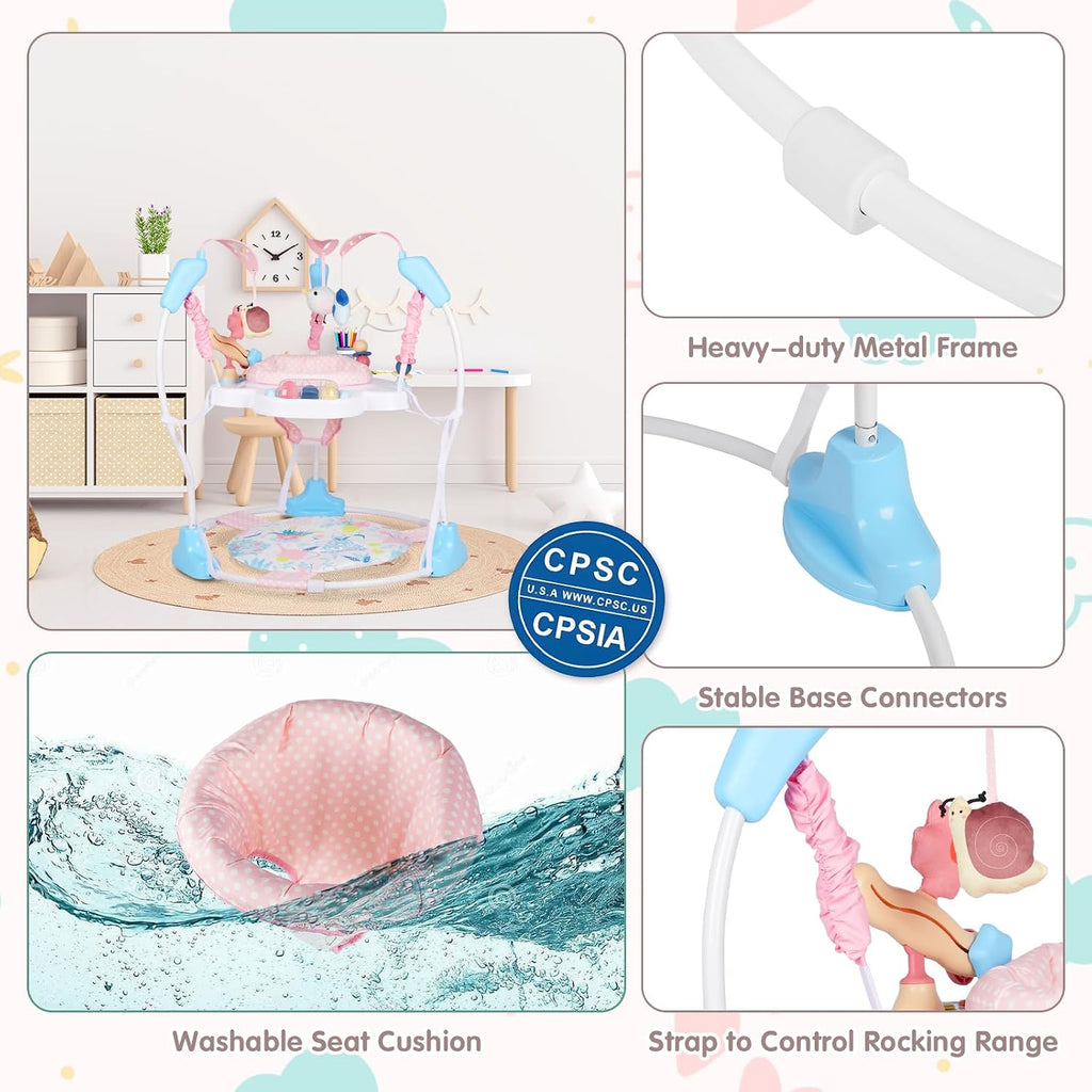 Baby Activity Center, 3-in-1 Baby Jumper, Infant Activity Center with 360° Rotating Seat, Music, Lights, 3 Adjustable Heights, Infant Activity Jumper for 6+ Months JP2402