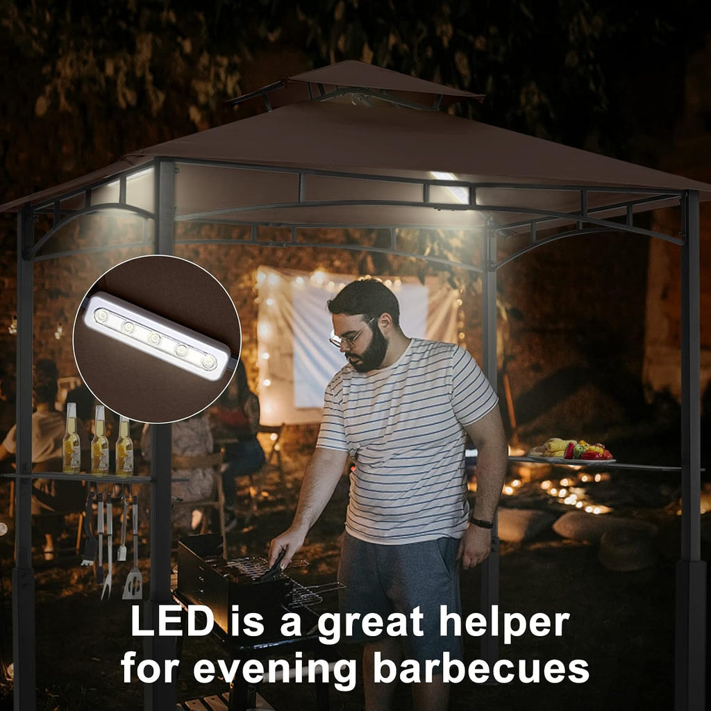 ABCCANOPY 8x5 Grill Gazebo - Outdoor BBQ Canopy Shelter with Led Light for Patio Backyard Grilling (Brown)