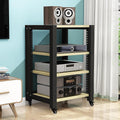 Gaming Shelf for Record Player & Audio Equipment - Stereo Stand, CD/DVD Display Cabinet, Media AV Rack with Wooden Shelves, Corner Storage for Projector, PS5, Game Console, Cable Box