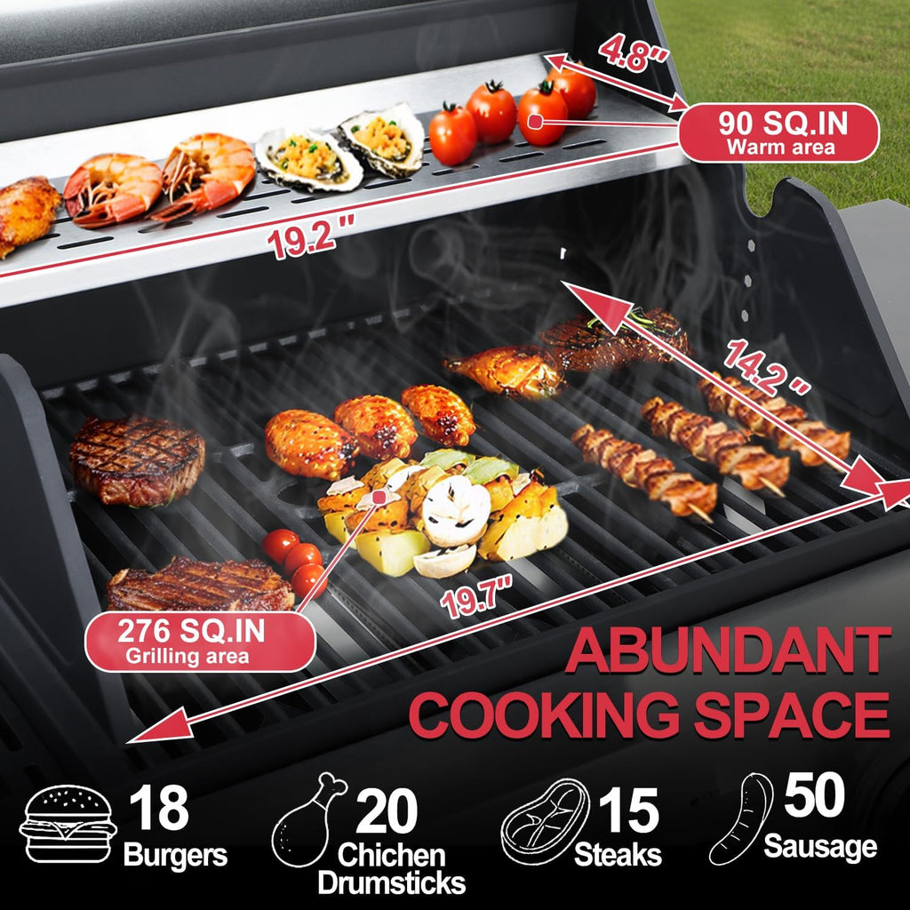 39,000 BTU 3+1 Burner Propane Gas Grill with Cast Iron Grids & Side Burner, Double-Wall Stainless Steel Lid – Even Heat, Easy Clean, Perfect for Backyard BBQ