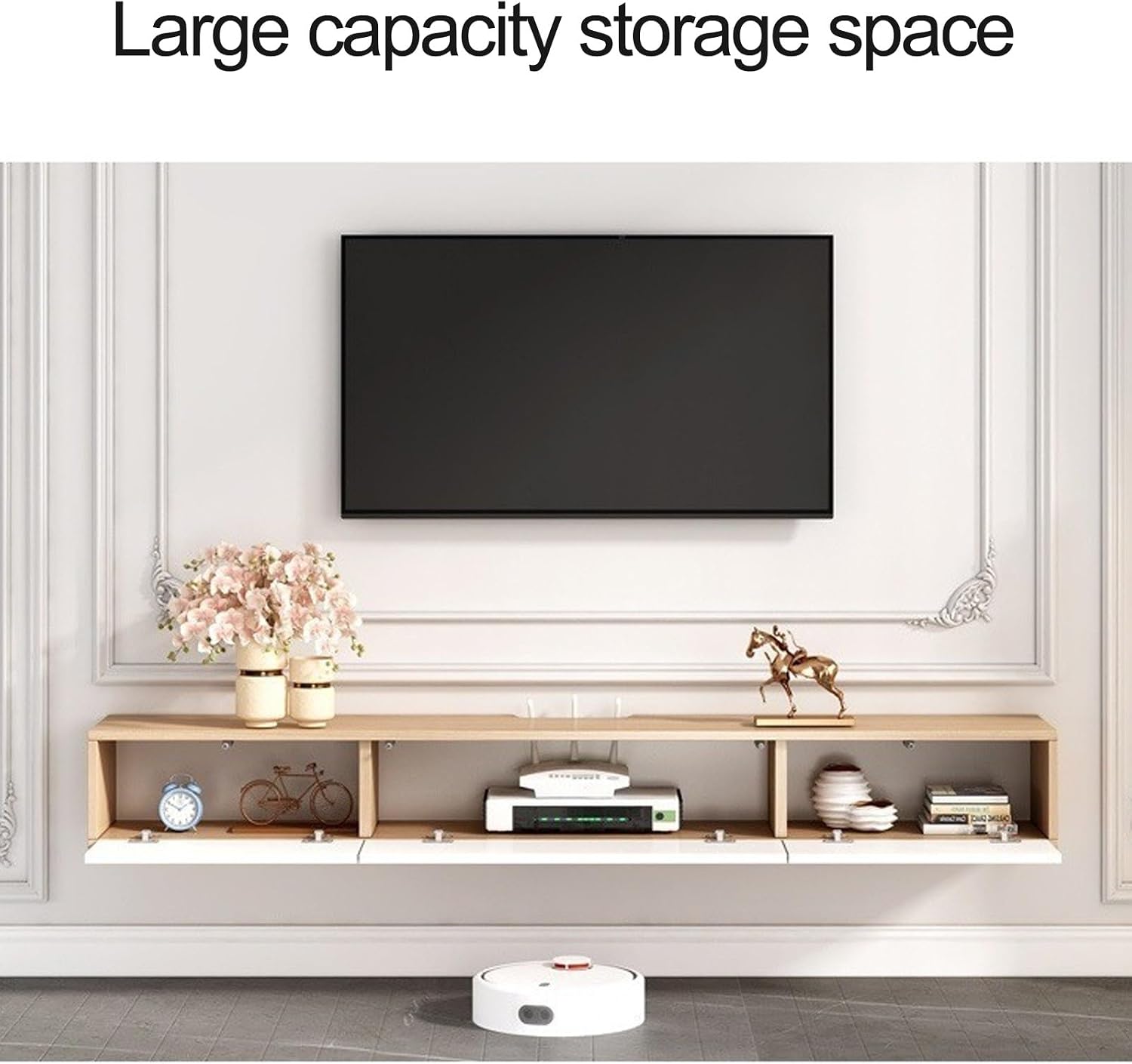 Floating TV Stand with 3 Drawers for 32-65' TVs, Wall Mounted Modern Audio Visual Media Equipment Storage Center Console with Cable Holes for Living Room,Bedroom (Color : White, Size : 160x