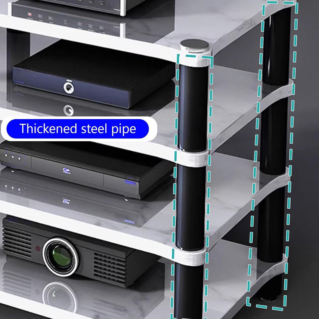 AV Media Stand, Audio Rack with Shock-Absorbing, Stereo Cabinet Corner Component Cabinet, Power Amplifier Shelf Equipment, Large Capacity Space(White,2 Tier 120x48x37CM)