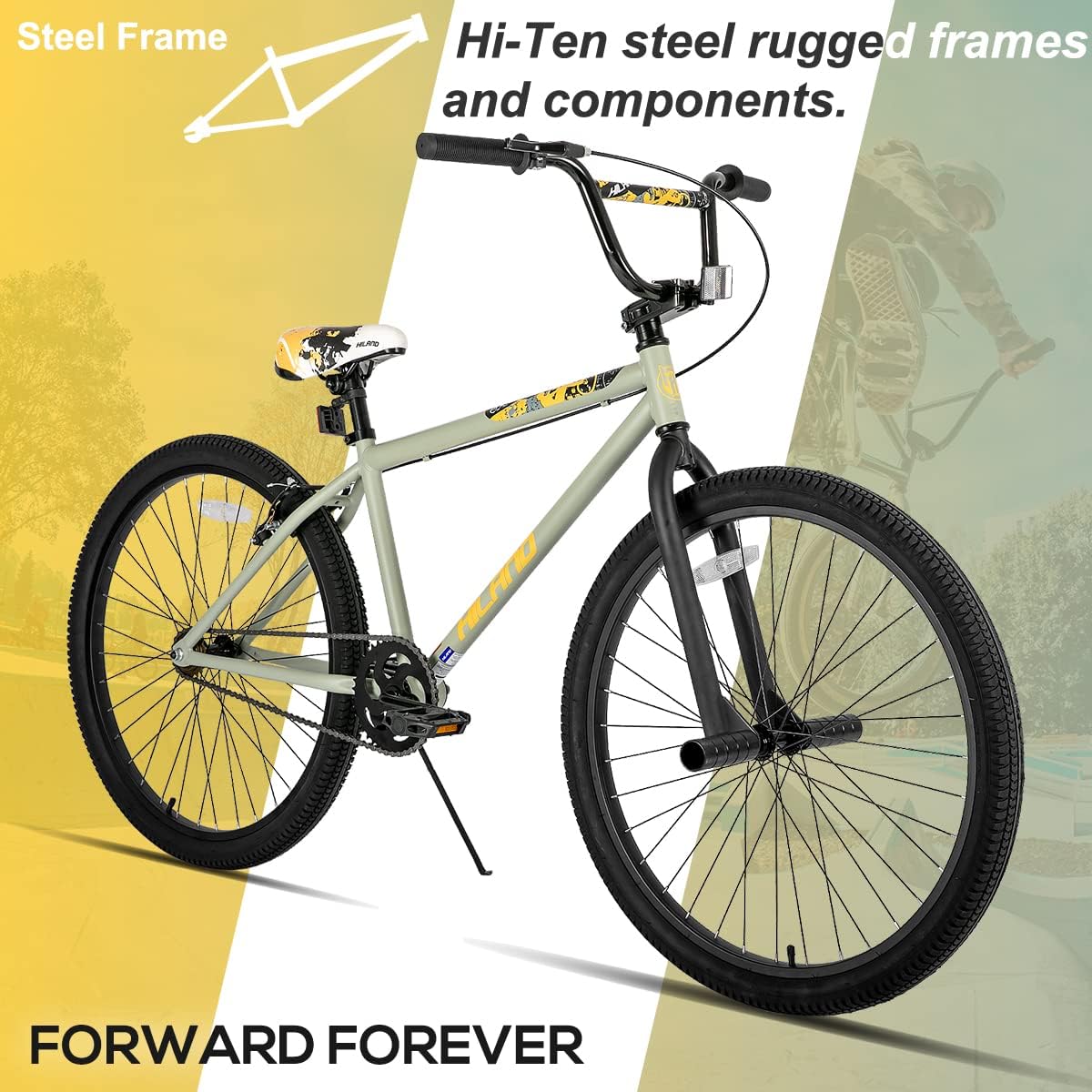Hiland 24 26 inch BMX Bike for for Teen Bike and Adult Bikes, Beginner-Level BMX to Advanced Riders with 2 Pegs, Bicycles for Men and Women, Multiple Colors