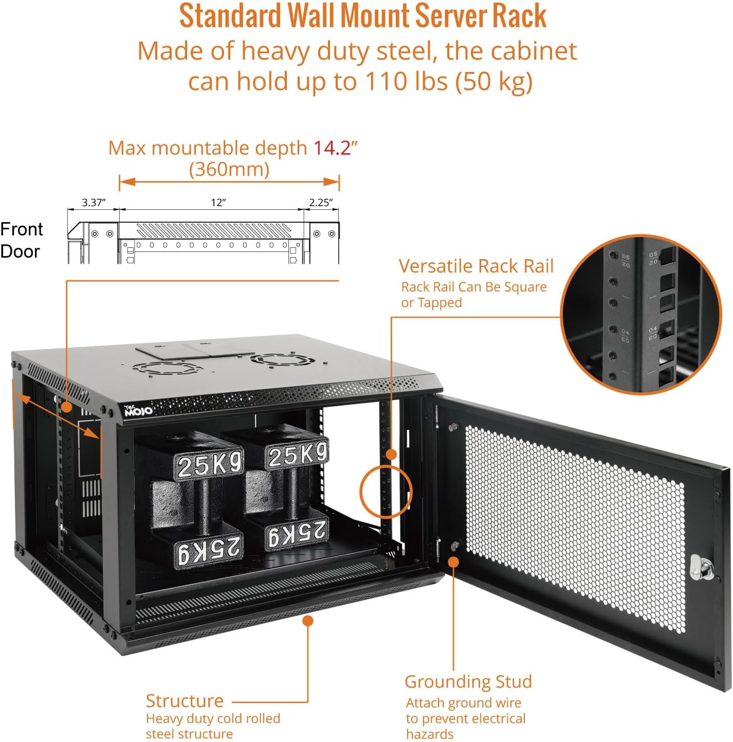 Tecmojo 6U Wall Mount Rack Network Cabinet for 19' IT Equipment,with Lockable Mesh Door and Side Panels,Cooling Fan,450mm Depth (Standard 6U/450mm Deep), Mesh/Black