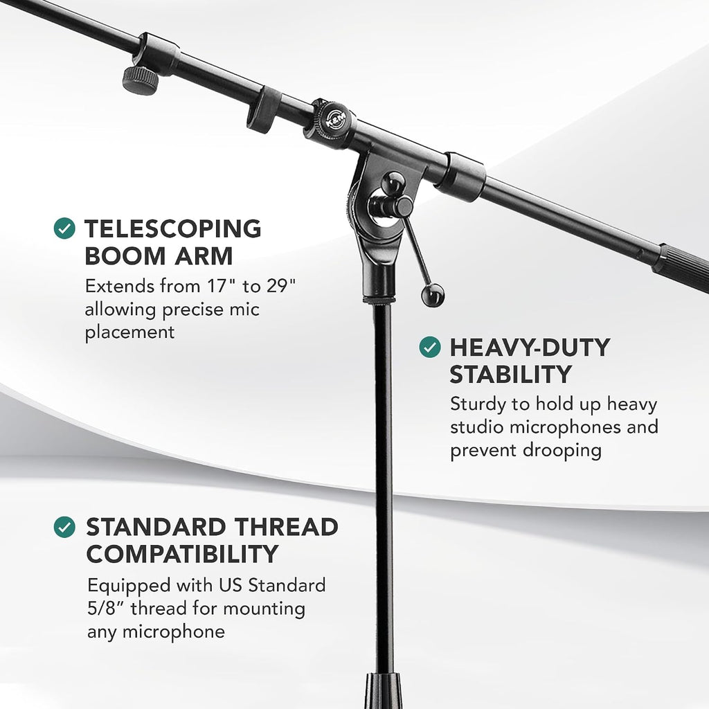 K&M König & Meyer 21090.500.55 Tripod Microphone Stand - Adjustable Telescoping 2-Piece Boom Arm - Professional Grade - Heavy Duty with Folding Leg Base - German Made Black