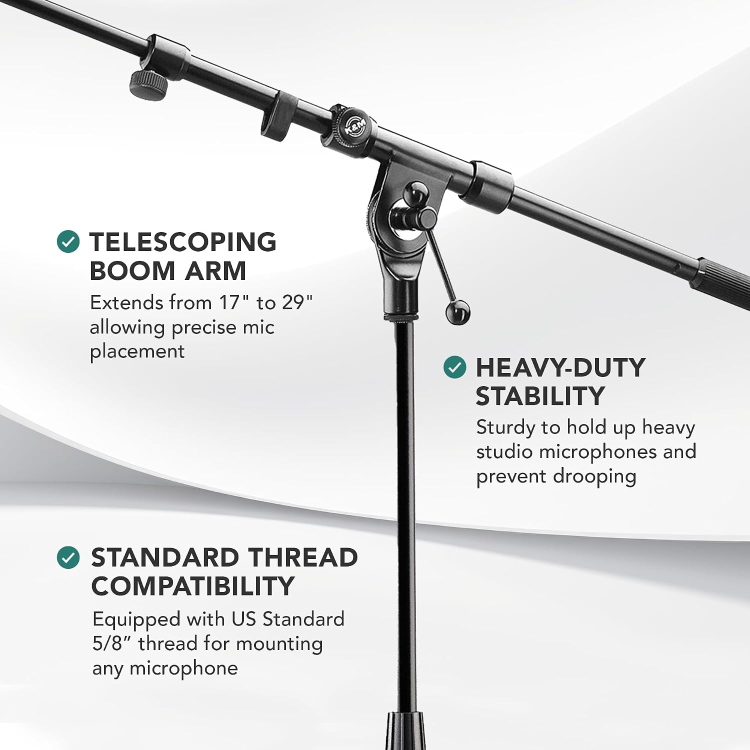 K&M König & Meyer 21090.500.55 Tripod Microphone Stand - Adjustable Telescoping 2-Piece Boom Arm - Professional Grade - Heavy Duty with Folding Leg Base - German Made Black