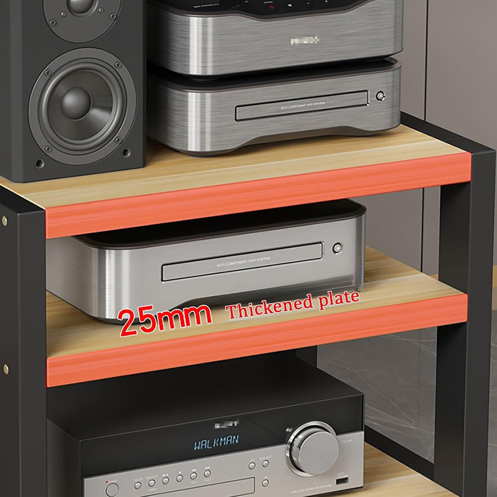 3-Tier Media Stand for Audio Equipment, Modern Stereo Cabinet with Strong Load-Bearing Steel Frame, Compact Storage Rack for Living Room, Black (50x35x35.5cm)