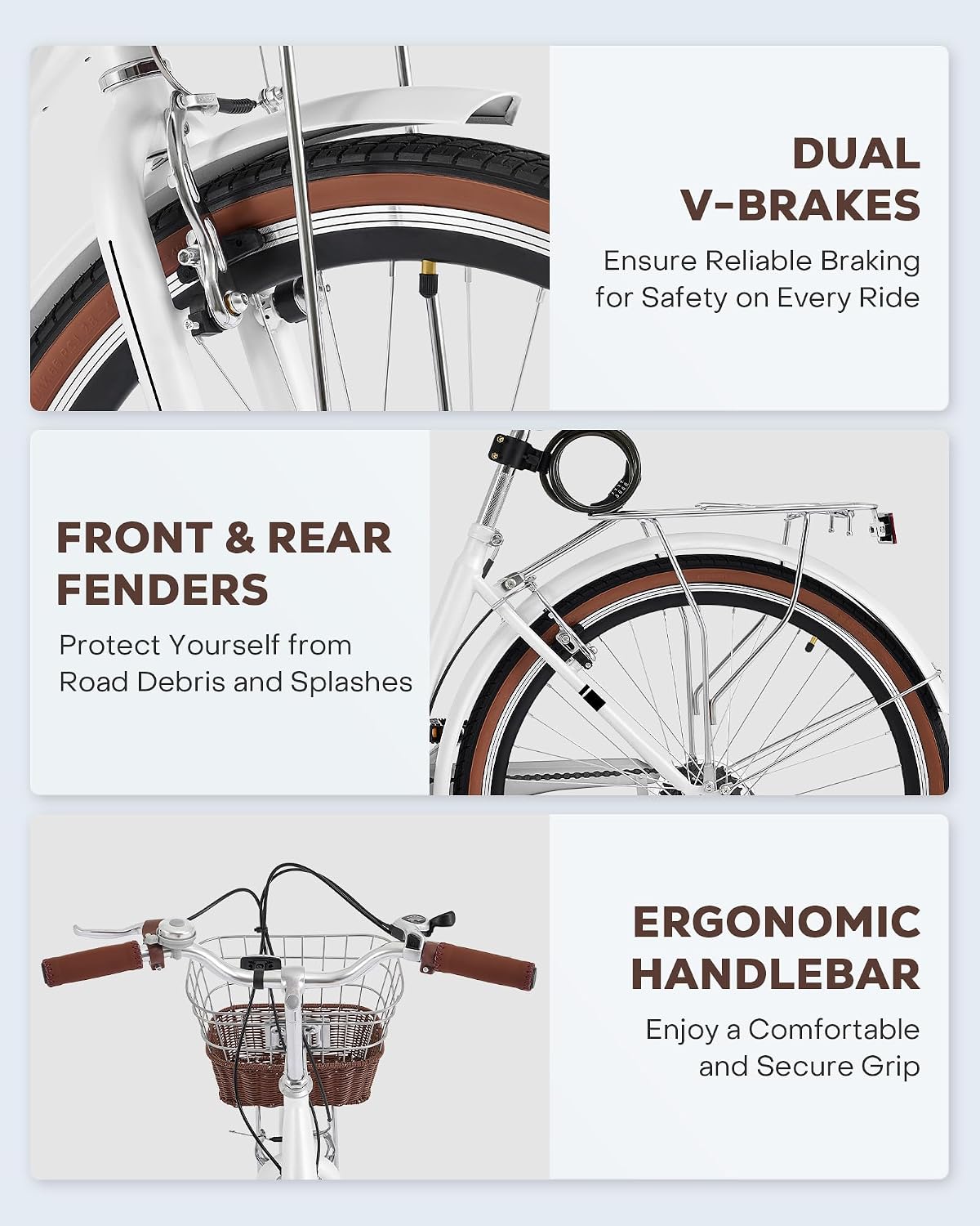 VIRIBUS Womens Cruiser Bike, 7 Speed Beach Cruiser Bike for Women, 26 inch Women Bicycle with Rattan Basket, City Commuter Vintage Retro Step Through Bicycle for Female Ladies Seniors, 330 Lb.