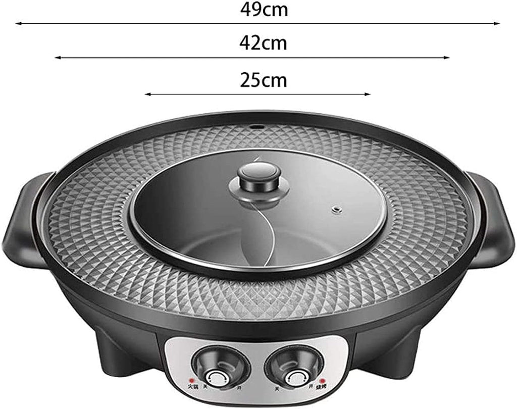 Korean BBQ Grill Electric Hot Pot Mandarin Duck Hot Pot Dual Temperature Dual Control Adjustable Hot Pot Barbecue Integrated Pot Smokeless,Black (Color : Black)