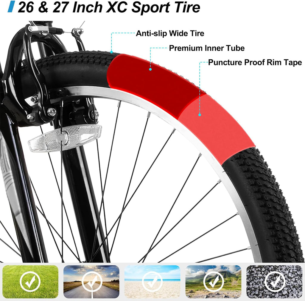 HILAND Adult 26 Inch Mountain Bike, Mens Womens Bicycle, High-Carbon Steel Frame Mountain Bicycle, Sport MTB for Adults, Multi-Color