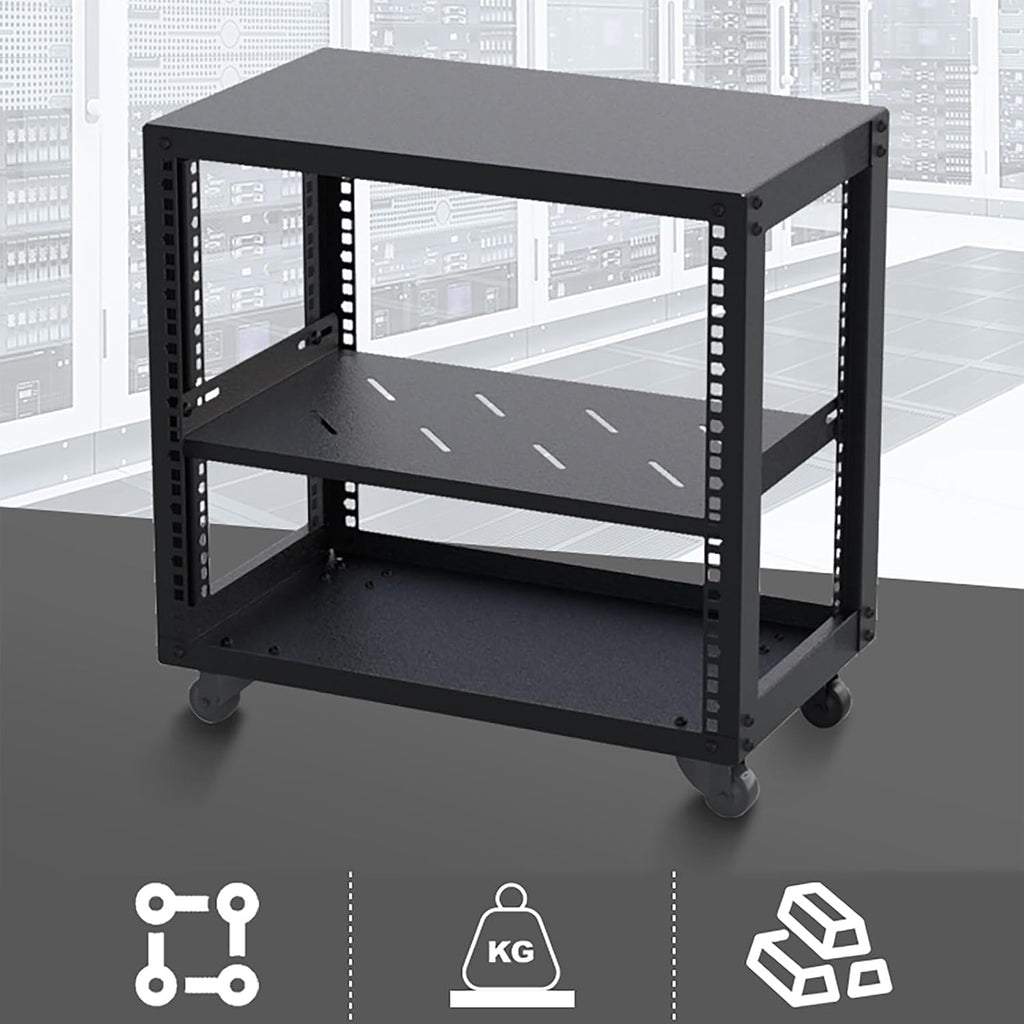 2 Tier AV Media Stand, Metal Audio Rack with Wheels, Adjustable Stereo Cabinet, Heavy-Duty Media Storage, 150kg Capacity, Perfect for Home Theater & Entertainment Center (50.9x30x46.7cm)