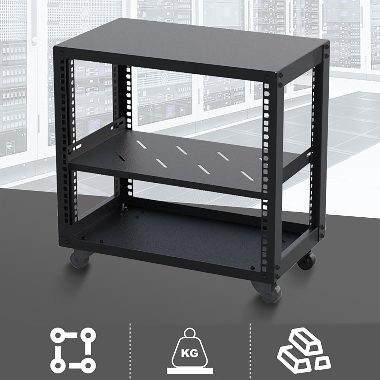 2 Tier AV Media Stand, Metal Audio Rack with Wheels, Adjustable Stereo Cabinet, Heavy-Duty Media Storage, 150kg Capacity, Perfect for Home Theater & Entertainment Center (50.9x30x46.7cm)