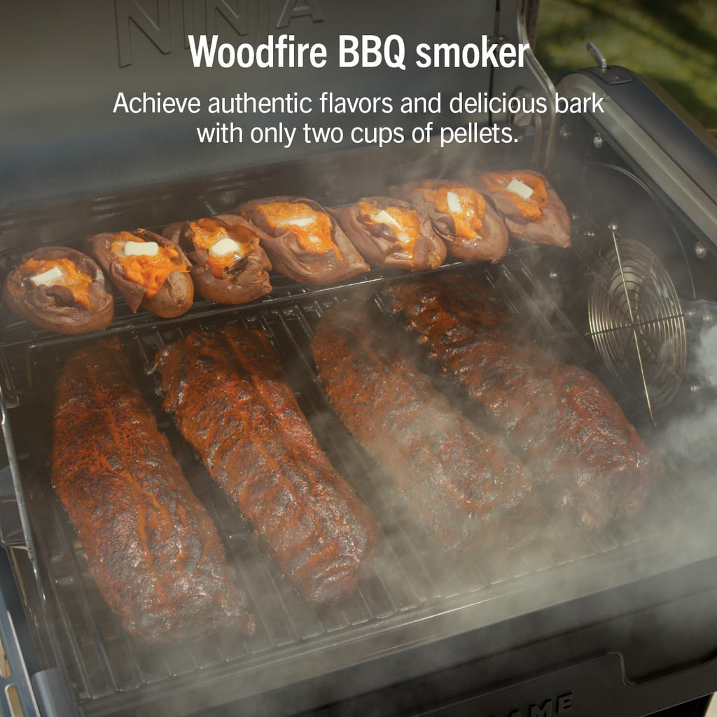 Ninja FlexFlame Grill and Smoker | Electric and Propane Grill, Roaster, BBQ Grill | 5-in-1 Cooking System | 3 Burner | Digital Control | Outdoor Cooking, Griddle, Pizza Maker | Black | PG301BK