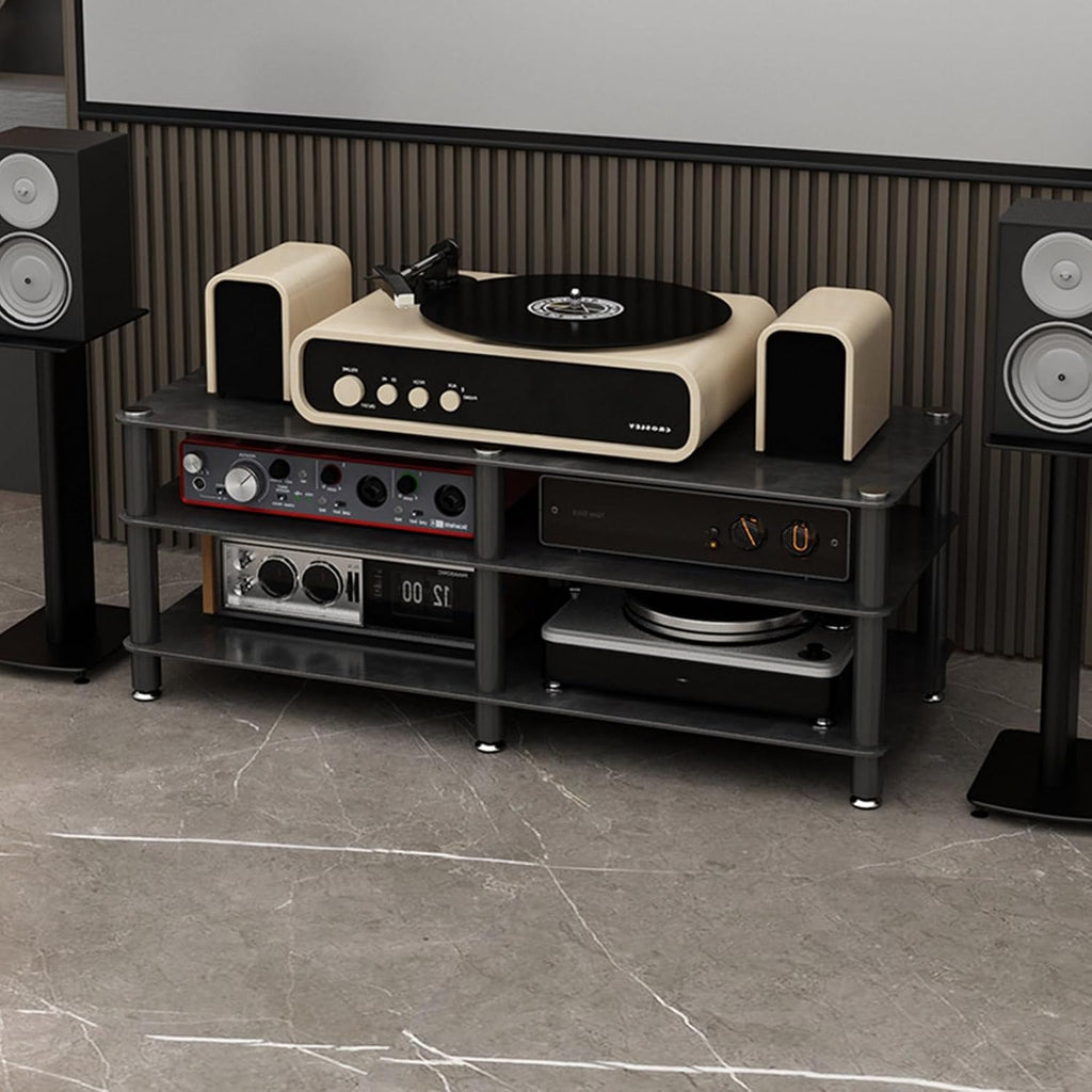 4-Media Stand White Entertainment Center Stylish Stereo Rack for Tv & Audio Equipment Spacious Storage Cabinet 120X45X73.5 Cm Perfect for Home Theater-Black-120x45x52cm