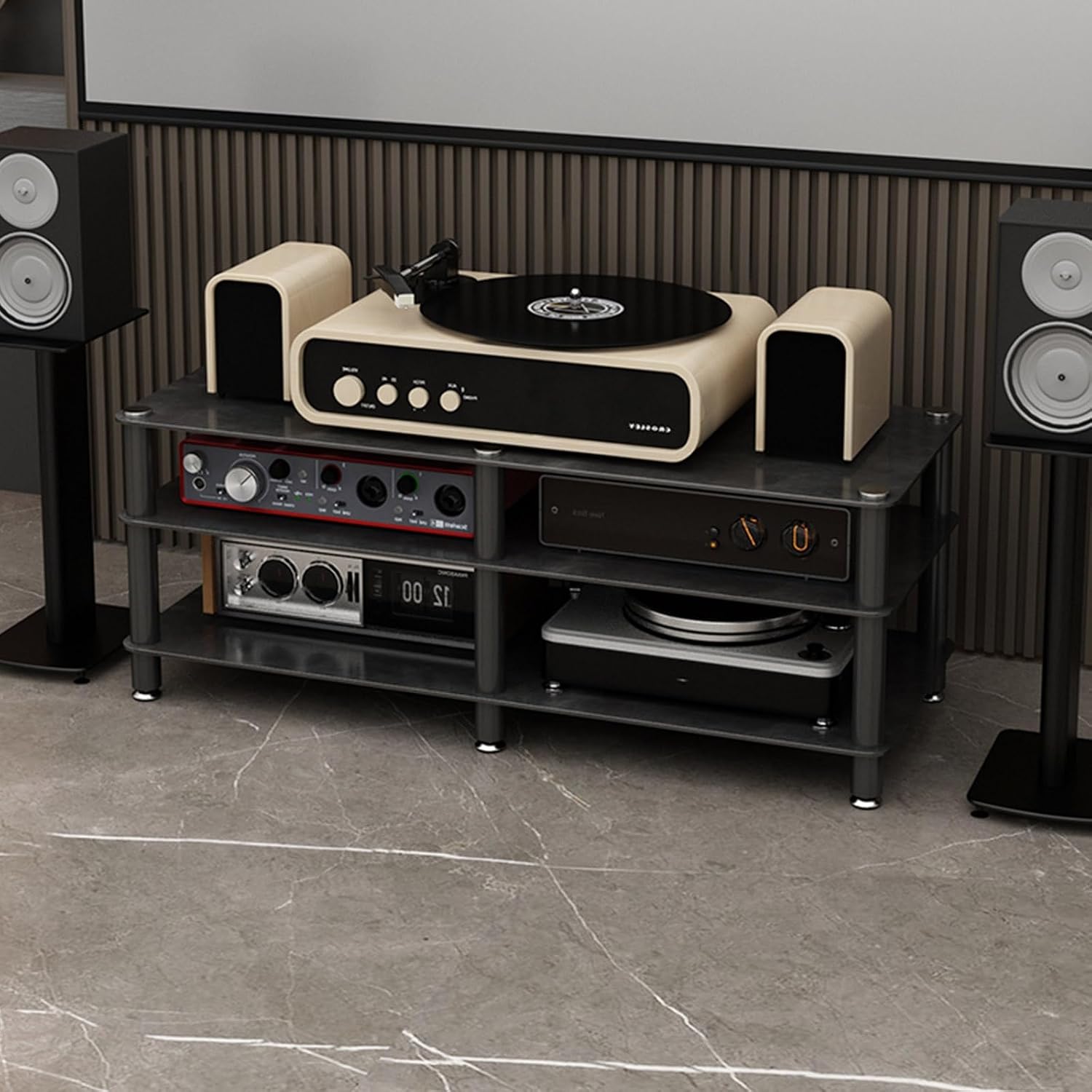 4-Media Stand White Entertainment Center Stylish Stereo Rack for Tv & Audio Equipment Spacious Storage Cabinet 120X45X73.5 Cm Perfect for Home Theater-Black-120x45x52cm