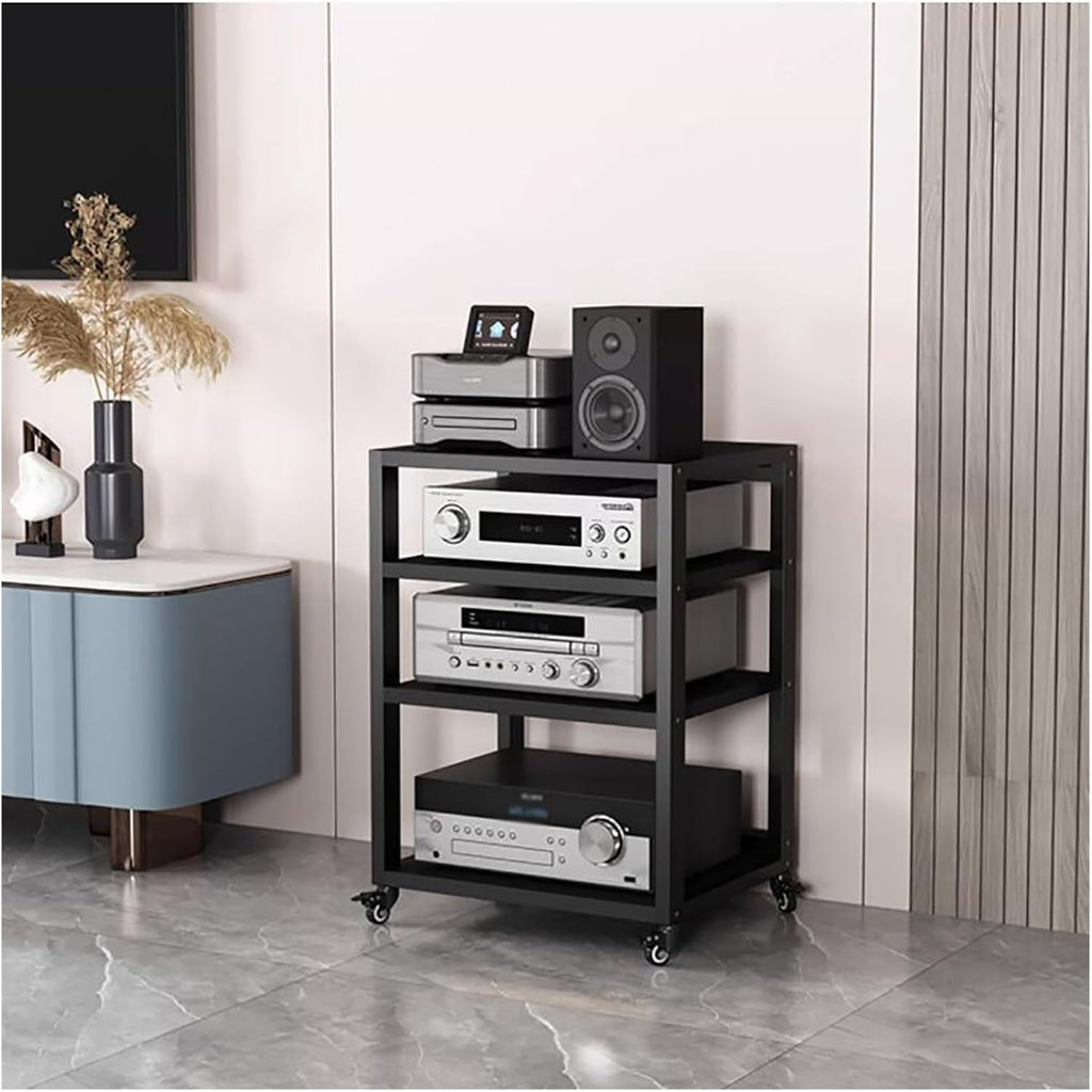 Rolling Audio Component Rack Tower Media Stereo Stand Equipment Shelf, Home Commercial Corner Entertainment Center, Stereo Shelf HiFi Audio Systems, 4 tier-80cm Tall
