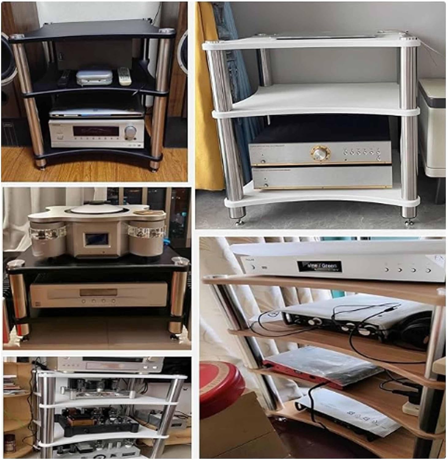Pomelo Wood AV Media Stand - Audio Component Rack & Amplifier Shelf - Wooden Stereo Cabinet & Entertainment Tower - Small Audio-Video Shelving (60x48x10cm)