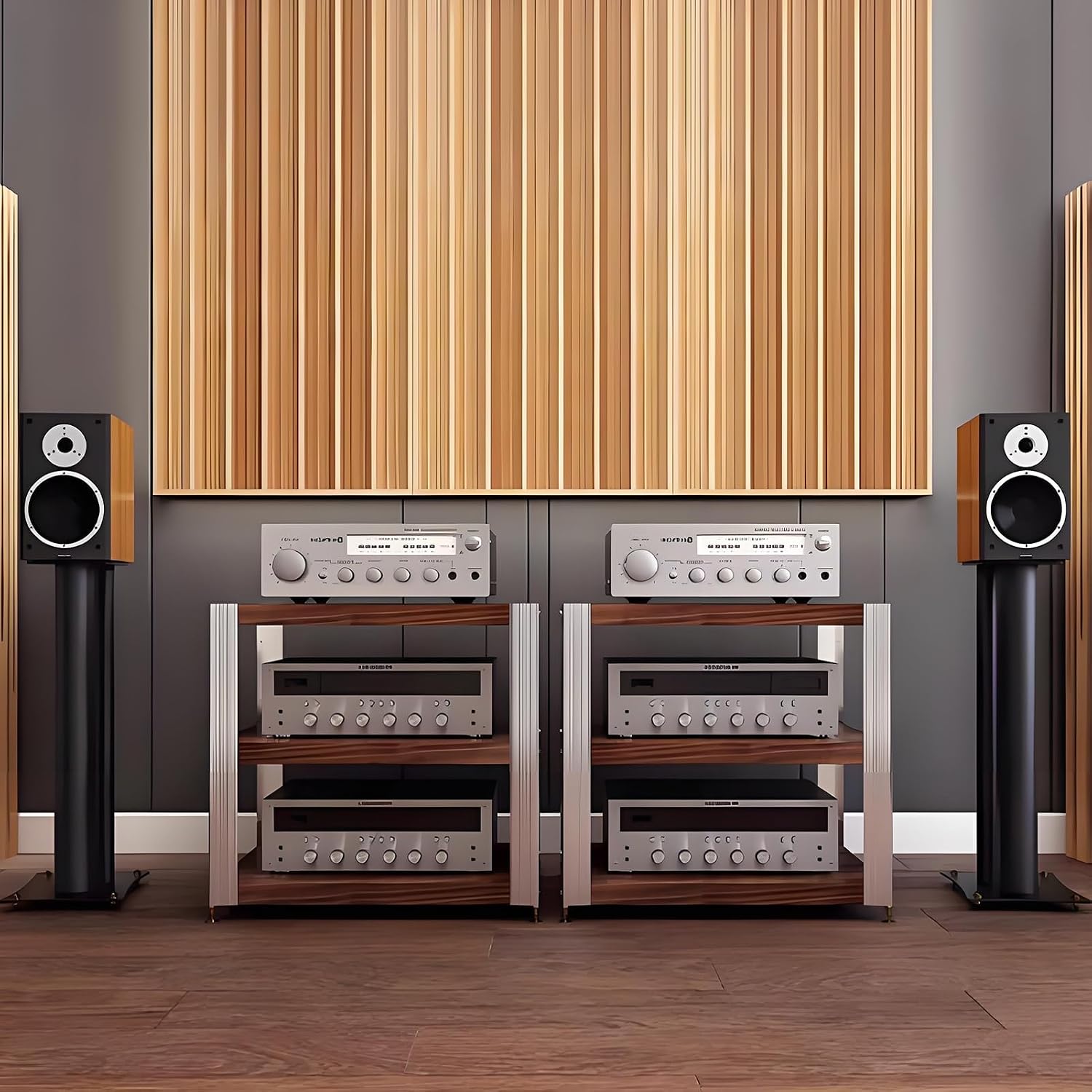 2/3/4-layer Media Stand, HiFi Media Storage Cabinet, Solid Wood TV Stand, Audio Rack with Shock-Absorbing Feet Power Amplifier Shelf Equipment Cabinet(24.6'x18.7'x32.4')