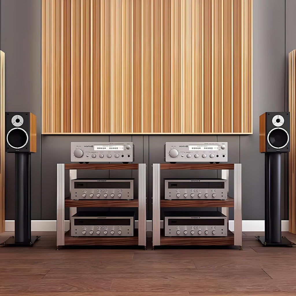 2/3/4-layer Media Stand, HiFi Media Storage Cabinet, Solid Wood TV Stand, Audio Rack with Shock-Absorbing Feet Power Amplifier Shelf Equipment Cabinet(24.6'x18.7'x22.6')