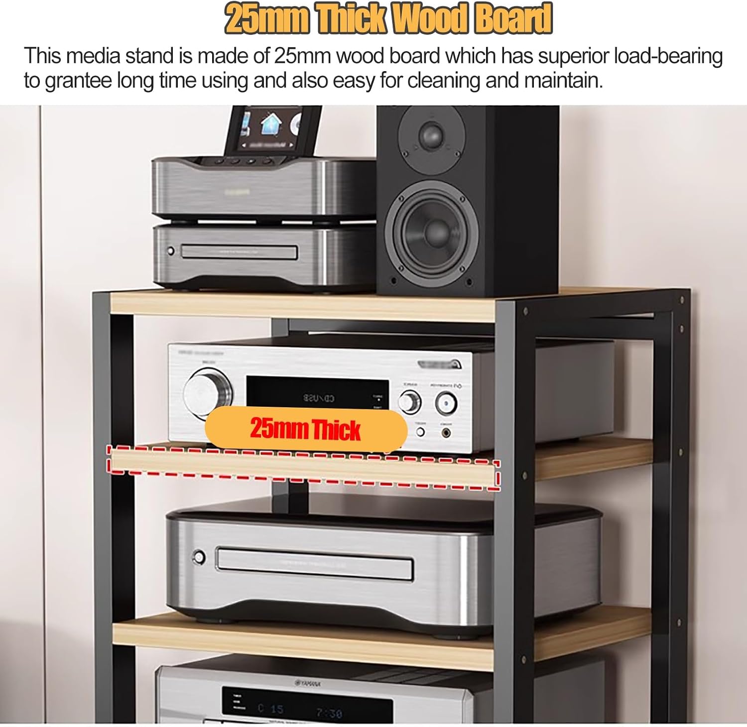 Rolling Audio Component Rack Tower Media Stereo Stand Equipment Shelf, Home Commercial Corner Entertainment Center, Stereo Shelf HiFi Audio Systems, 3 tier-49cm Tall