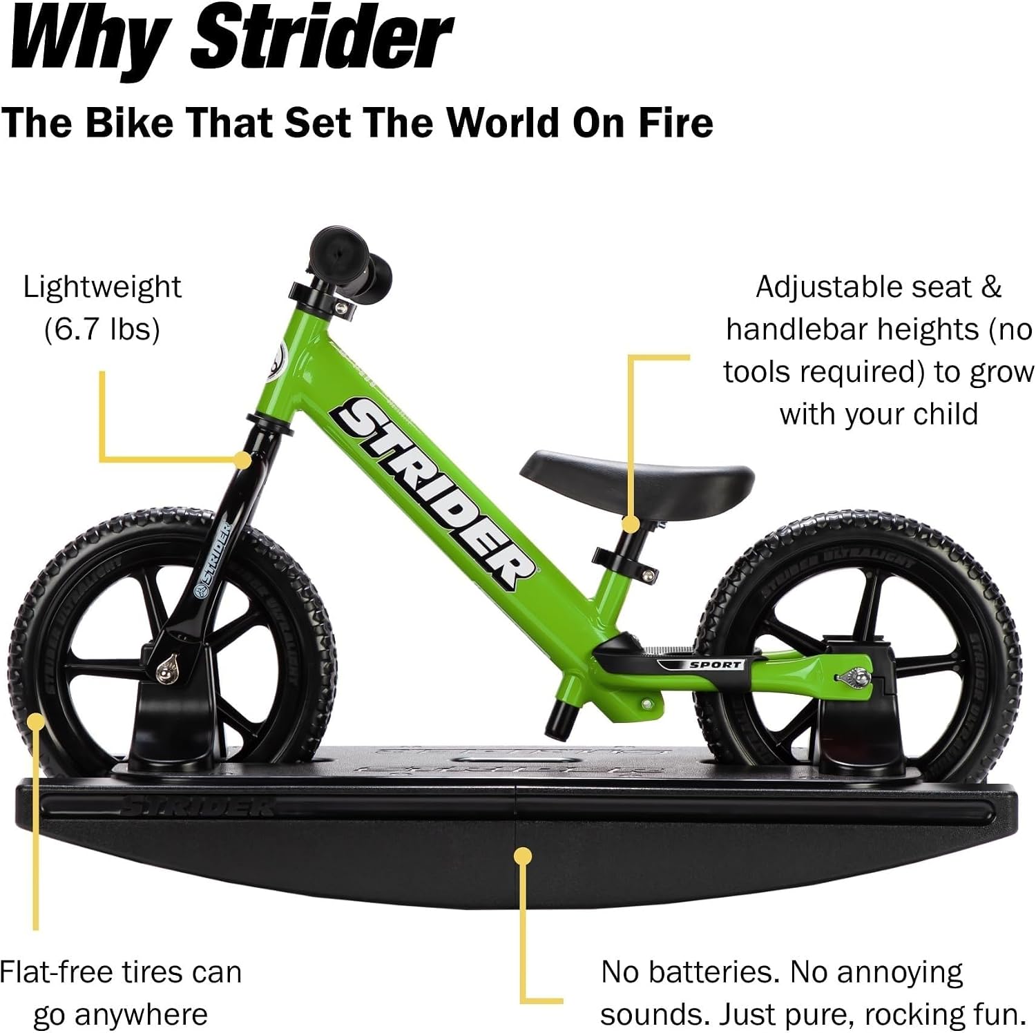 Strider Sport 2-in-1 Rocking Bike - Helps Teach Baby How to Ride a Balance Bicycle - for Kids 6 Months to 4 Years - Easy Assembly & Adjustments