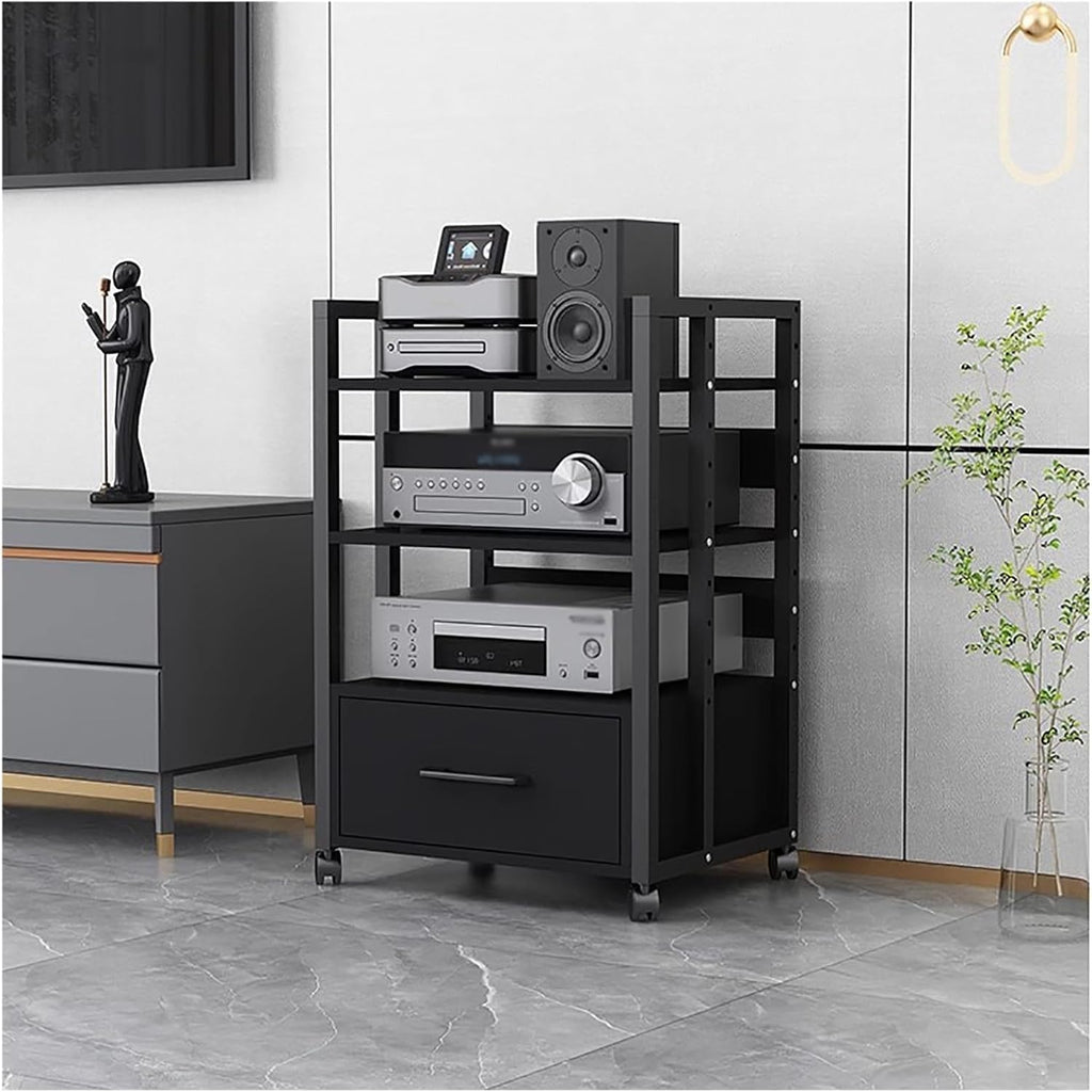 3-Tier Heavy Duty Audio Component Rack Stand - Freestanding Media Shelving for Home Office & Bedroom - Durable Equipment Storage Tower, 79cm Height, Stylish Design