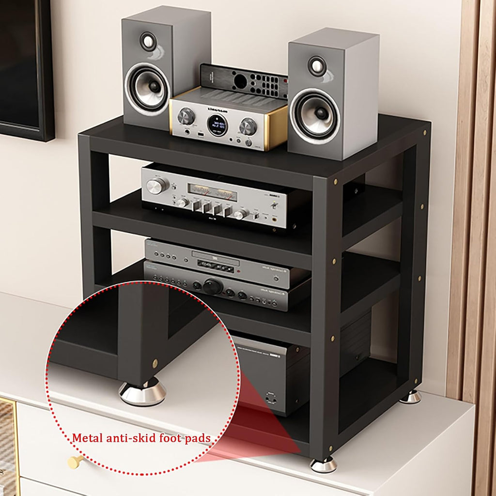 Black 3-Tier Audio Rack - Sturdy Stereo Stand, Multifunctional Media Storage Cabinet with Foot Pads, Open Design for Home Entertainment, 40x35x35.5cm