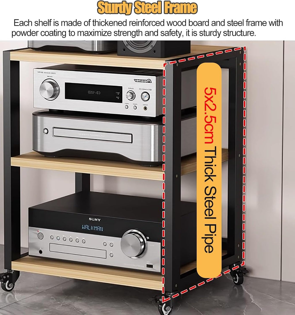 Rolling Audio Component Rack Tower Media Stereo Stand Equipment Shelf, Home Commercial Corner Entertainment Center, Stereo Shelf HiFi Audio Systems, 4 tier-100cm Tall