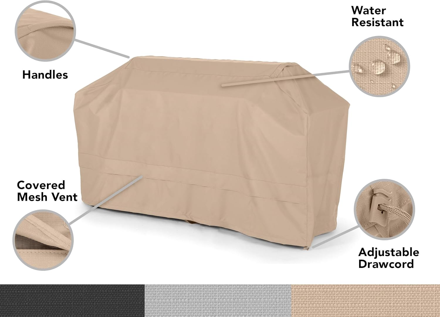Covermates Island Grill Cover - Rip-Resistant Water-Resistant All-Weather Outdoor BBQ Cover with Mesh Vents, Heavy-Duty 600D Polyester Protection for Large Island Grills, 74 Inch, Ripstop Tan
