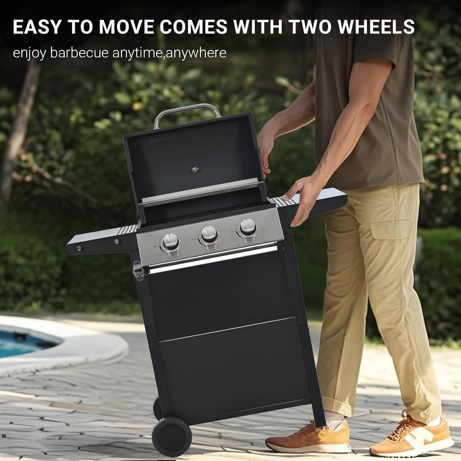 Endark Propane Gas Grill 3-Burner,26,000 BTU Stainless BBQ Grill with Porcelain-Enameled Cooking Grates,Built-In Thermometer,Includes Side Shelf and Wheels,Ideal for Backyard,Patio,Outdoor Cooking