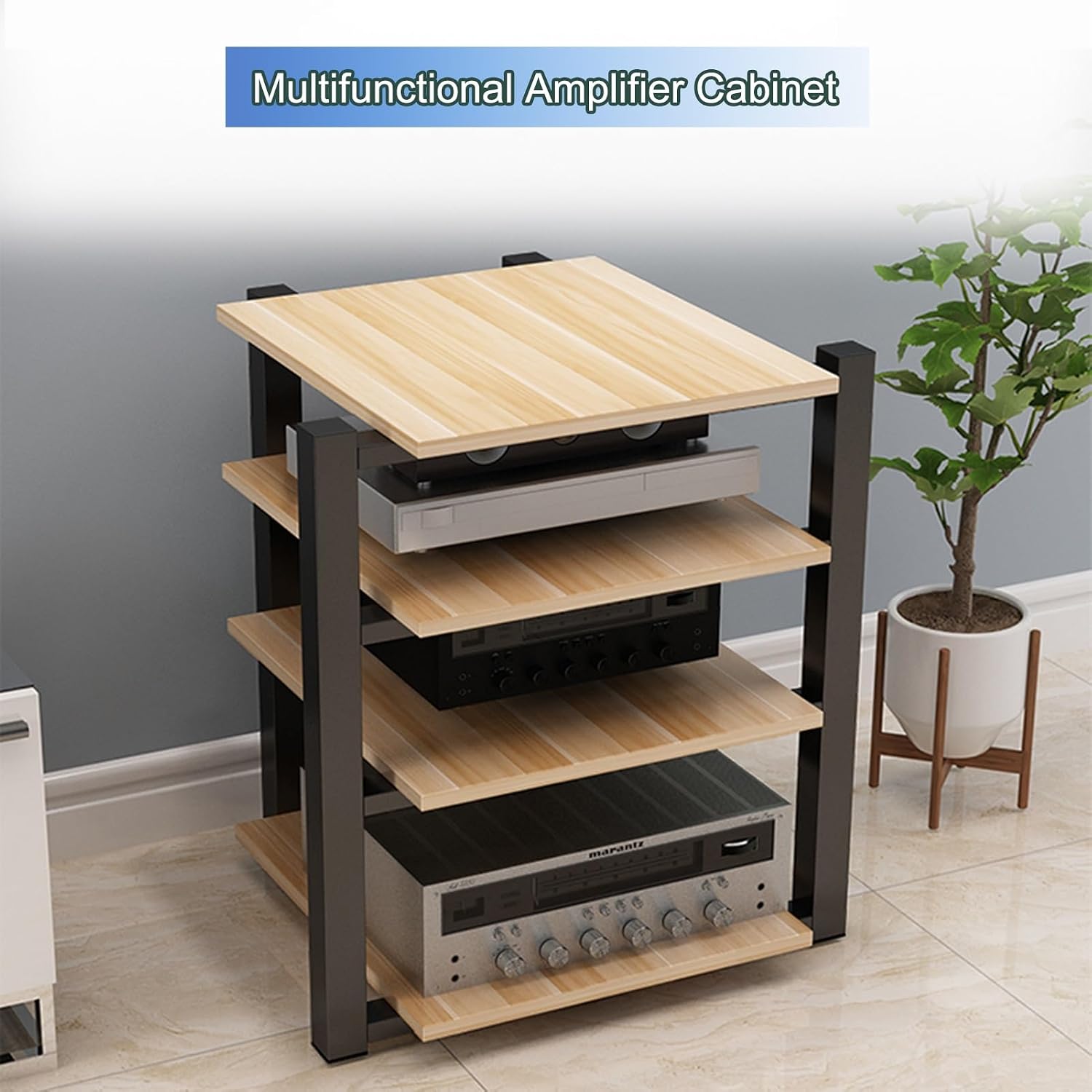 Light Brown AV Cabinet Audio Rack - Stereo Media Stand for Home, Office & Theater, Record Player & Audio Component Tower, 90cm/35.4in - Stylish & Functional