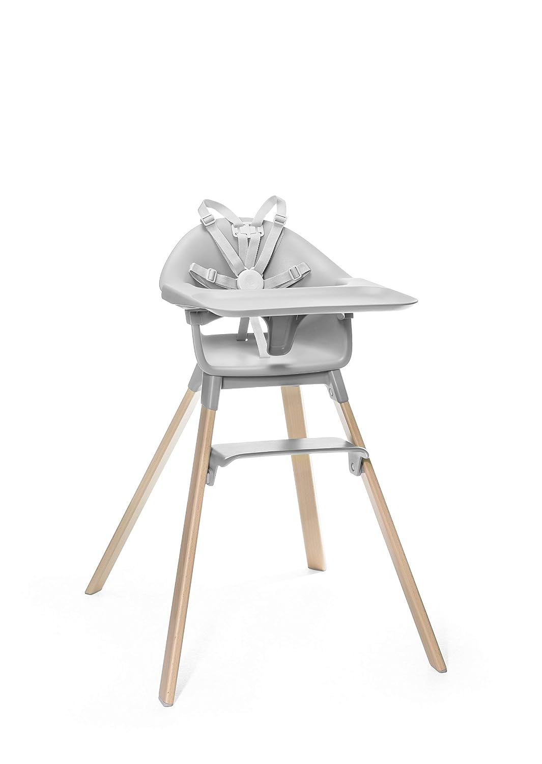 Stokke Clikk Easy to Clean Cloud Grey Baby High Chair with Natural Legs, All in One Box (Includes Tray and Harness)