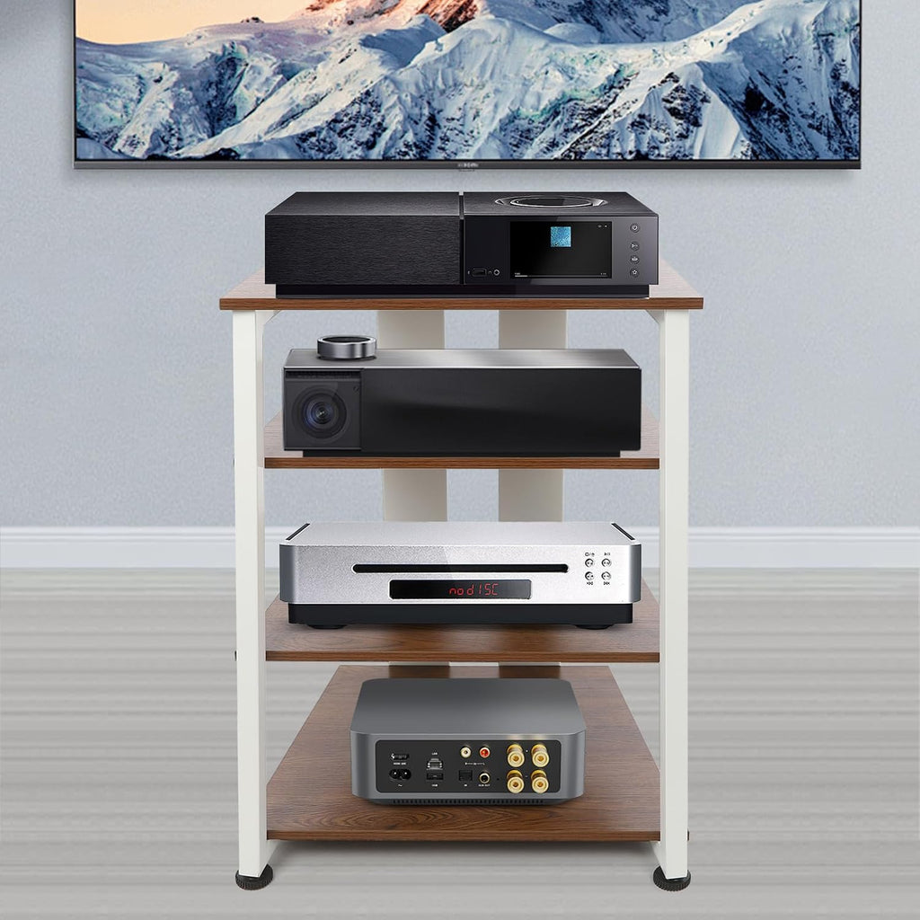 4-Tier AV Media Stand Corner Shelf Wooden Stereo Cabinet Audio Rack Tower for Audiovisual Equipment/DVD Players/CD Changers/Game Consoles