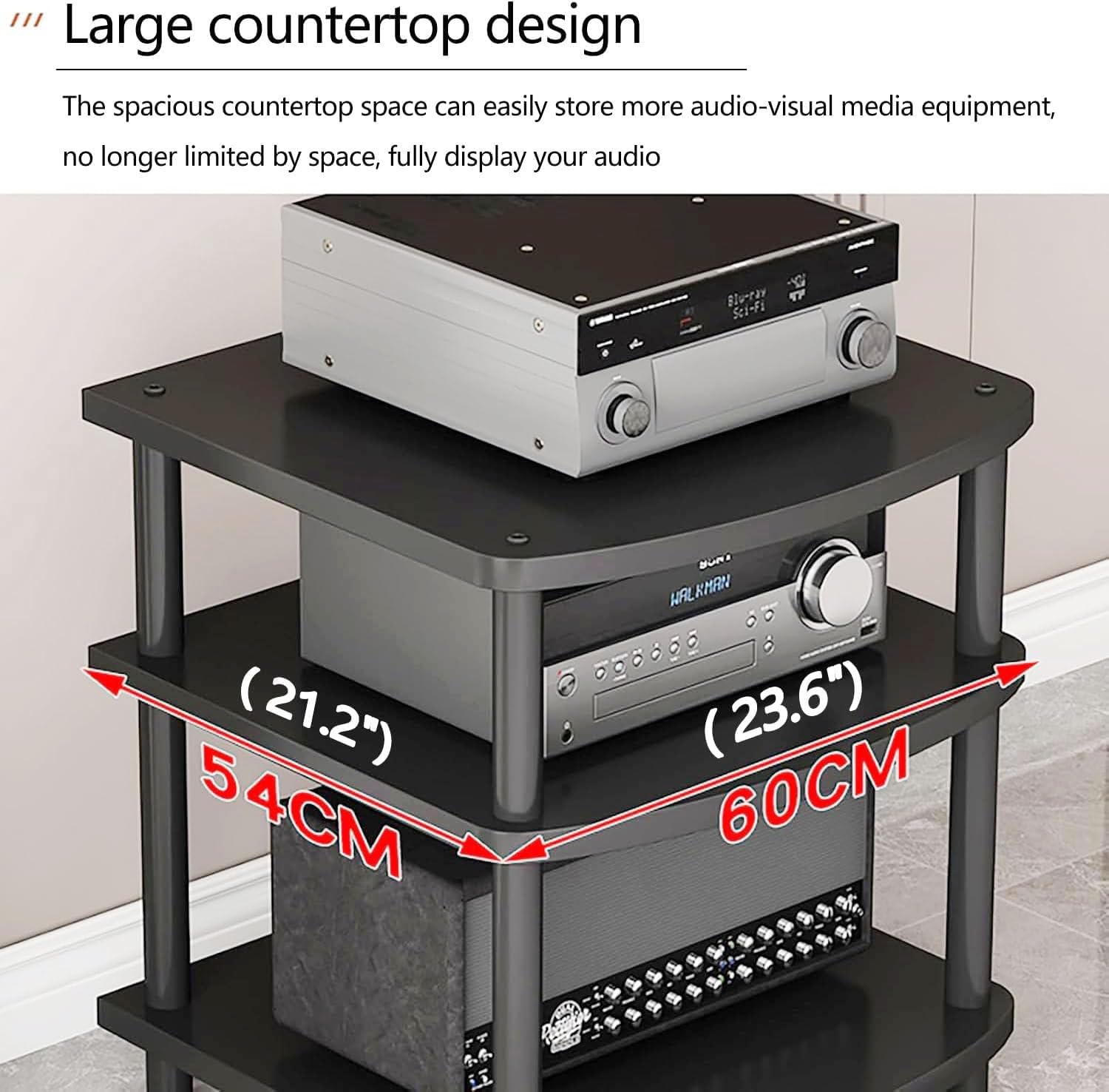 3 Tier AV Media Stand, Audio Rack Tower Adjustable Height, TV Game Console Equipment Shelf, CD Record Player Stereo Component Rack Cabinet for Home Theater Studio (Black)