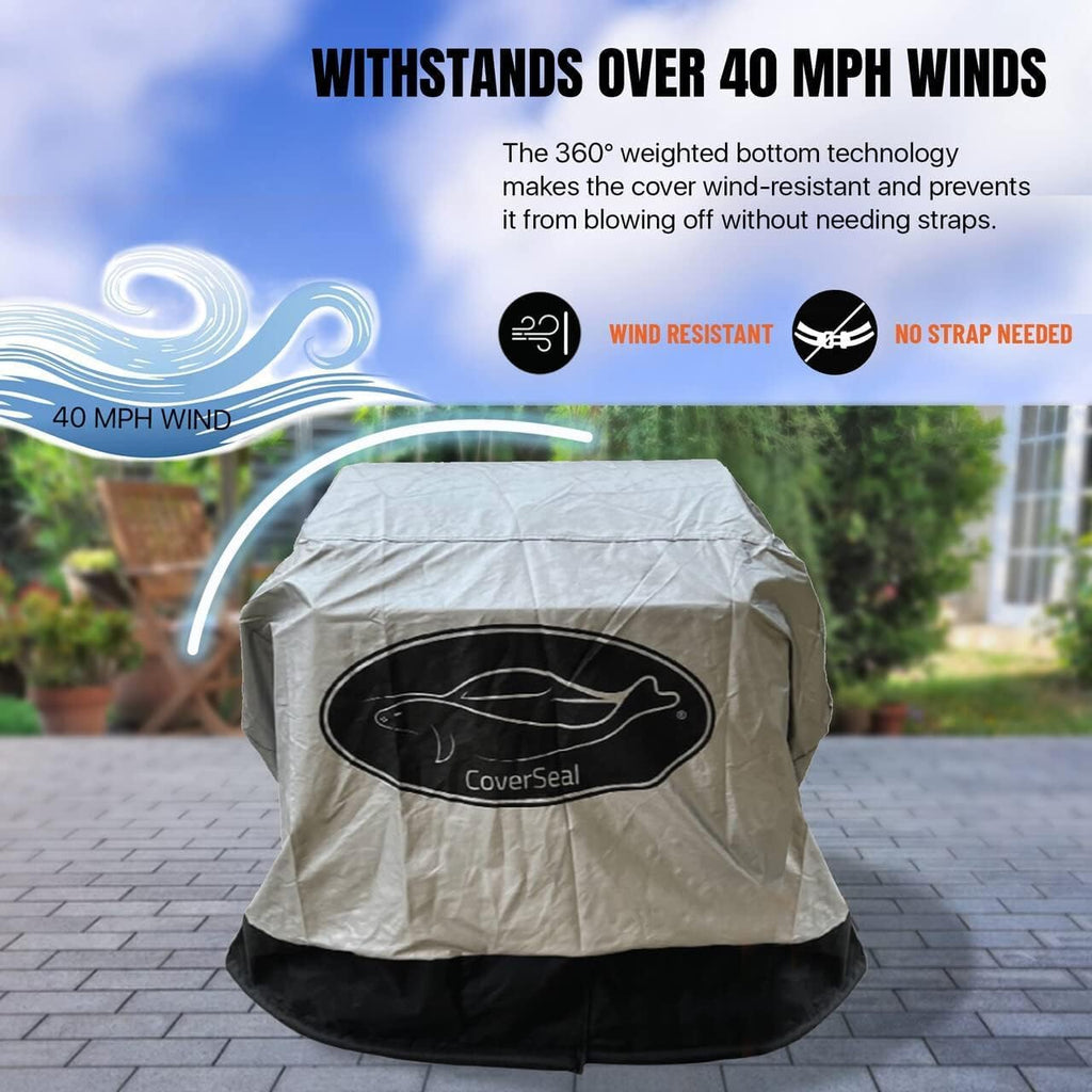 Medium BBQ Grill Cover - Weather Resistant Outdoor Barbecue Apron for 3 Burner Grill with Side Trays - Compact Seal from Ground Up - Silver - 52 Inch L x 25in W x 48in H