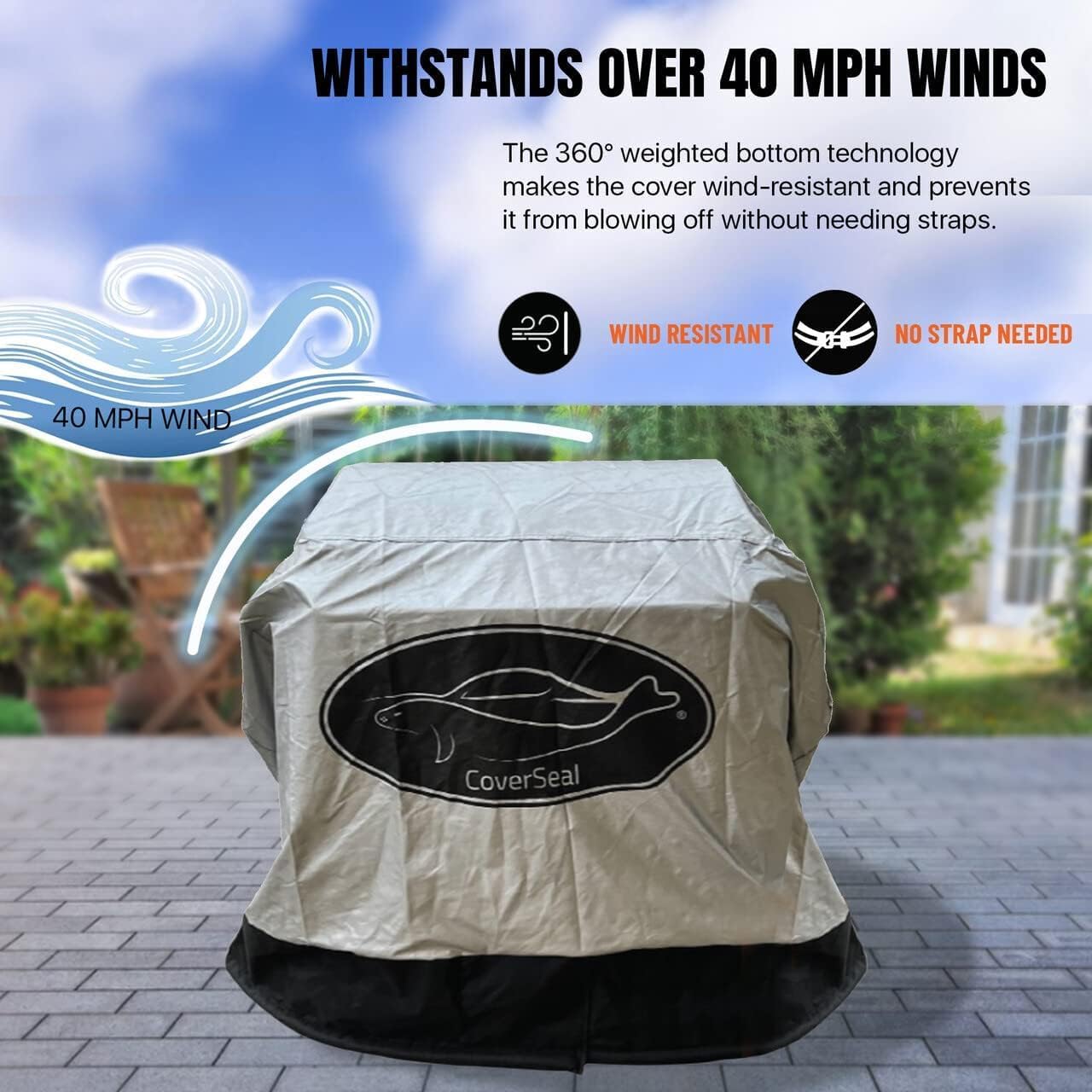 Medium BBQ Grill Cover - Weather Resistant Outdoor Barbecue Apron for 3 Burner Grill with Side Trays - Compact Seal from Ground Up - Silver - 52 Inch L x 25in W x 48in H