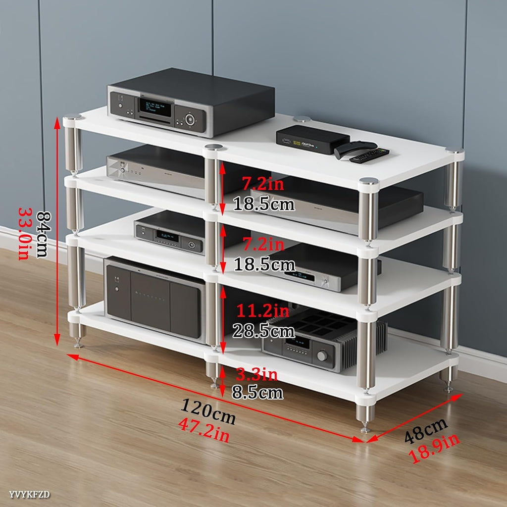 YVYKFZD 2/3/4-Tier AV Media Stand, Stand Audio Rack Corner Component Cabinet, Open Stereo Cabinet with Shock-Absorbing Feet, Power Amplifier Shelf Equipment(Size:Black 4 Tier-47.2'X18.9'X33')