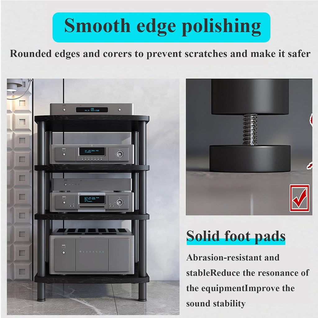 2/3/4 Tier Audio & Video Component Shelves Professional Studio & Home Theater Equipment Cabinet Stereo Rack AV Media Stand Audio Rack Tower CD Record Player(Black,3 Tier)
