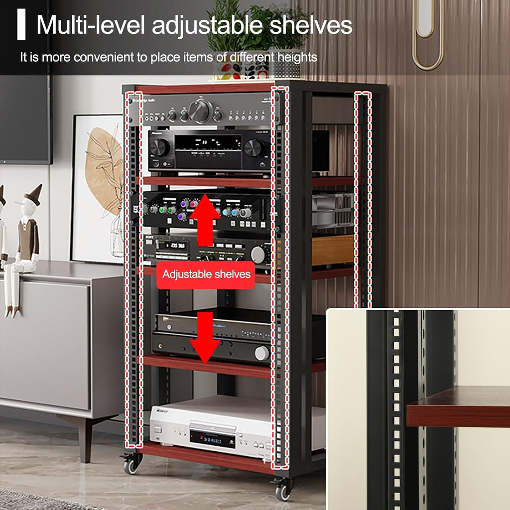 Media Console 5-TierAV Media Stand Audio Rack Tower with Adjustable Shelves, AV Equipment Cabinet Display Stand for Living/Gaming/Recording Room(Brown)
