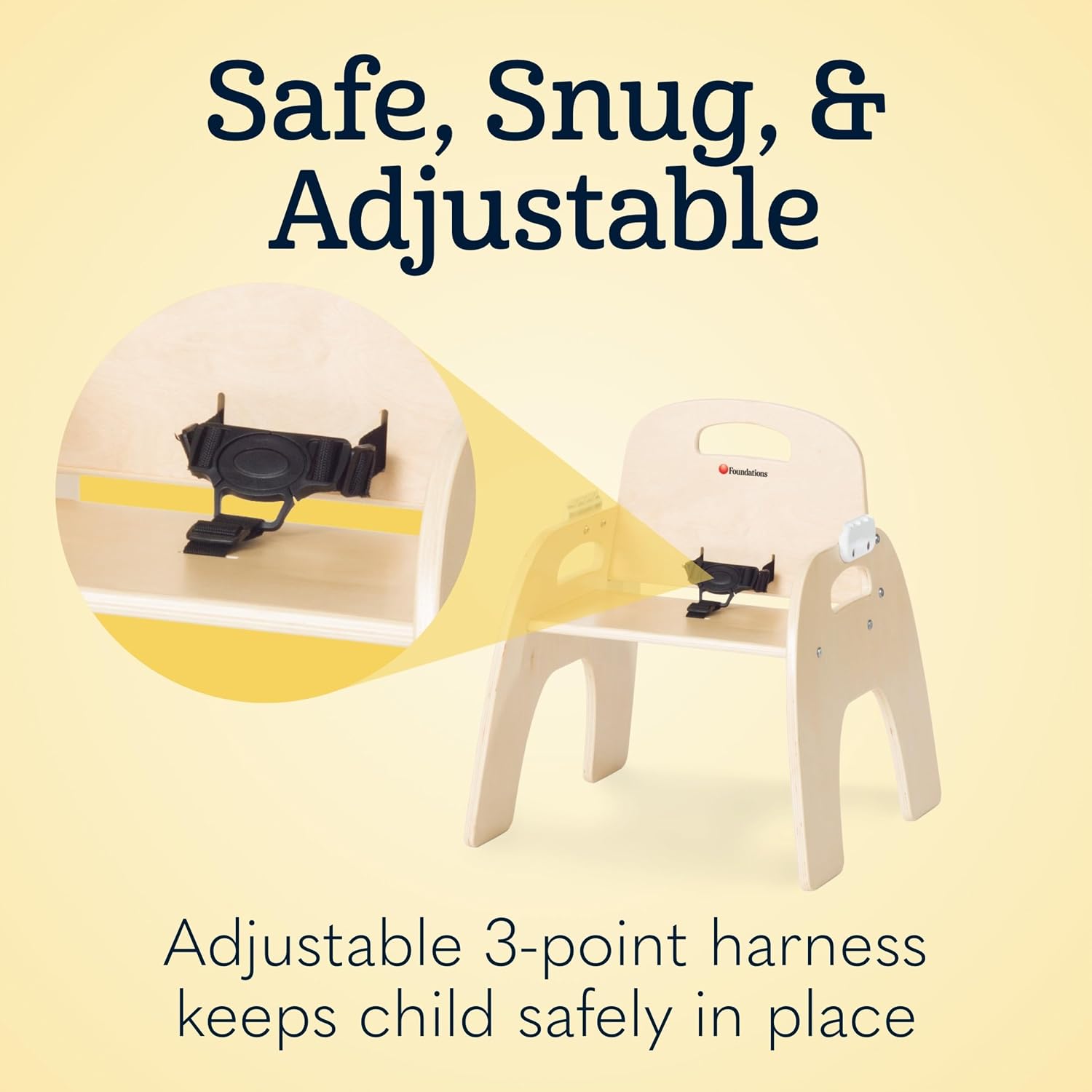 Foundations Easy Serve Low Wood Feeding Chairs Multipack, Adjustable Harness, Removable Dishwasher Safe Tray, No-Tip Base, Stackable Toddler Chairs, 2 Pack, 7 inch