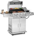 Polar Aurora Propane Gas Grill 4 Burners with Side Burner, Stainless Steel Grill Cart with Wheels for Outdoor Patio Garden Backyard Cooking bbq Grill